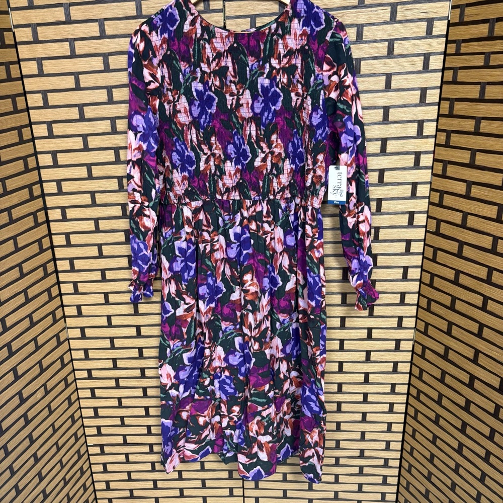 Terra &‎ Sky Purple Floral Midi Dress Size 1X